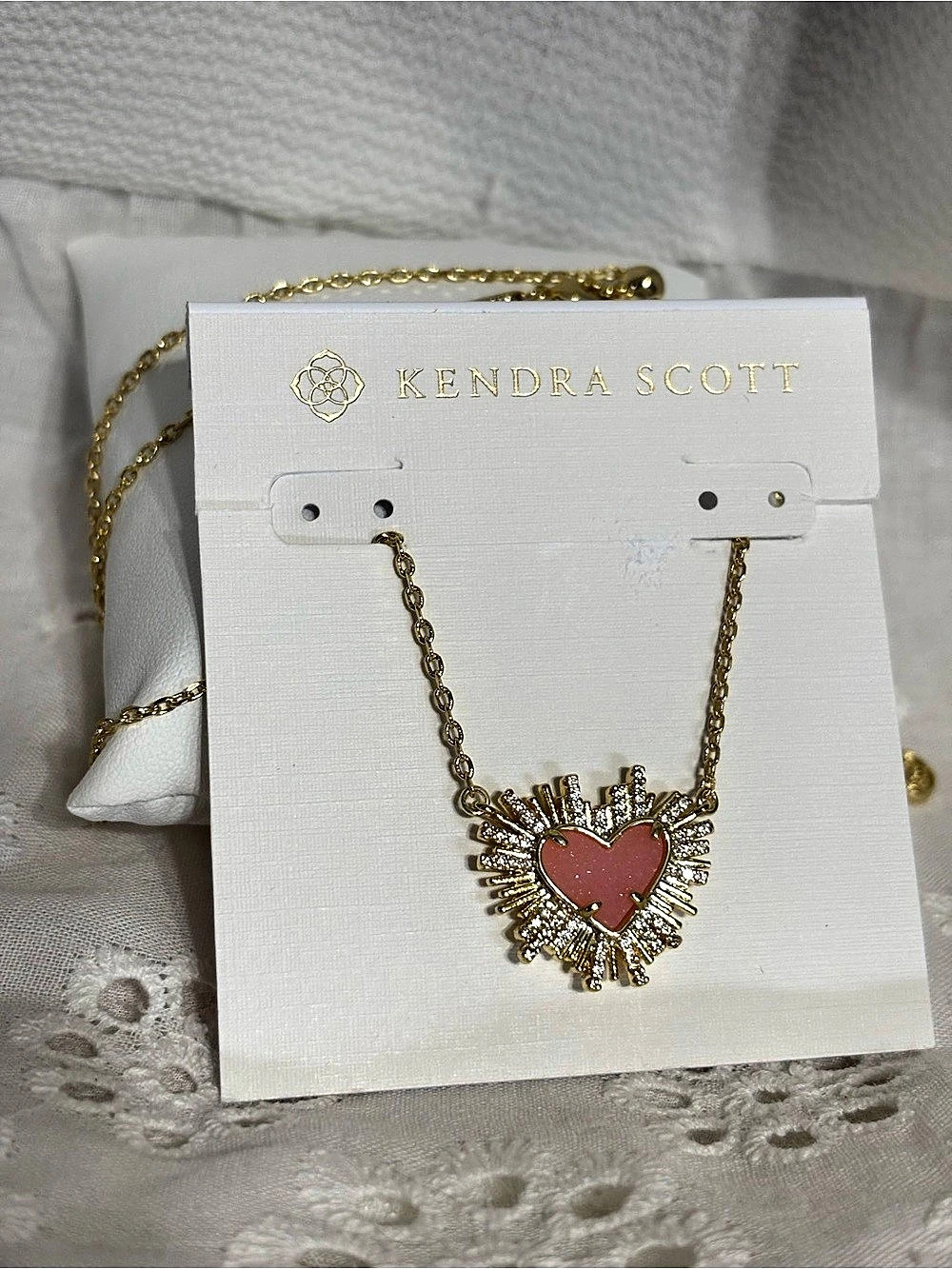 Kendra Scott Anna Sunburst Pendant Necklace Gold & Pink NWT